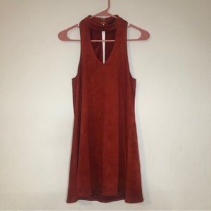 Olivaceous Rust Faux Suede Mini Dress Sz Small High Neck Keyhole Back